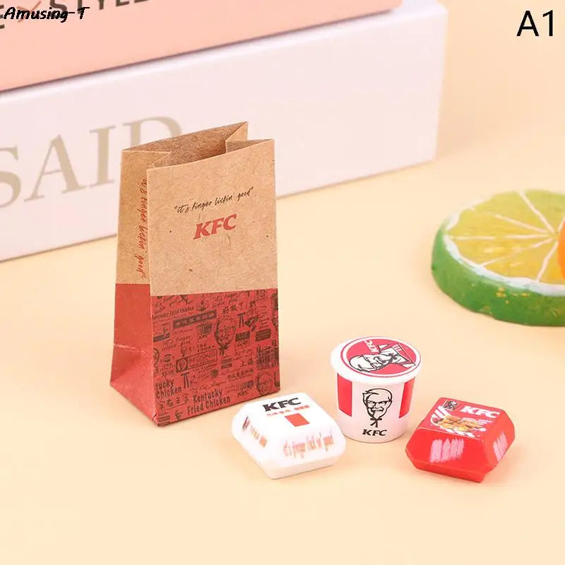 1Set Dollhouse Miniature Food Fastfood Mini KFC Family Bucket McDonald Bucket Modle Toys Pretend Play Doll House Decor