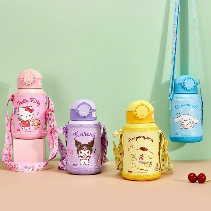 Sanrio Kuromi Thermal Cup Set 500ML My Melody Cartoon Children's Insulation Cup Stainless Steel Water Bottle with Straw Kid Gift