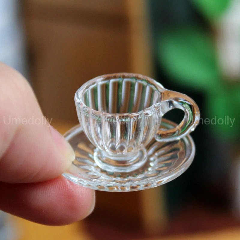 1:6 Dollhouse Miniature Glass Teapot Mini Cup with Saucer Pretend Play Food Kitchenware for BJD Bltyh Doll House Kitchen Toy