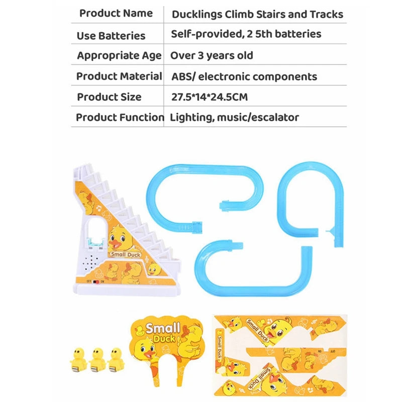 DIY Track Electric Duck Climbing Stairs Toy Music Roller Coaster Toy, CHILDREN'S Gift, Electric Duck Climbing Stairs Track Toy