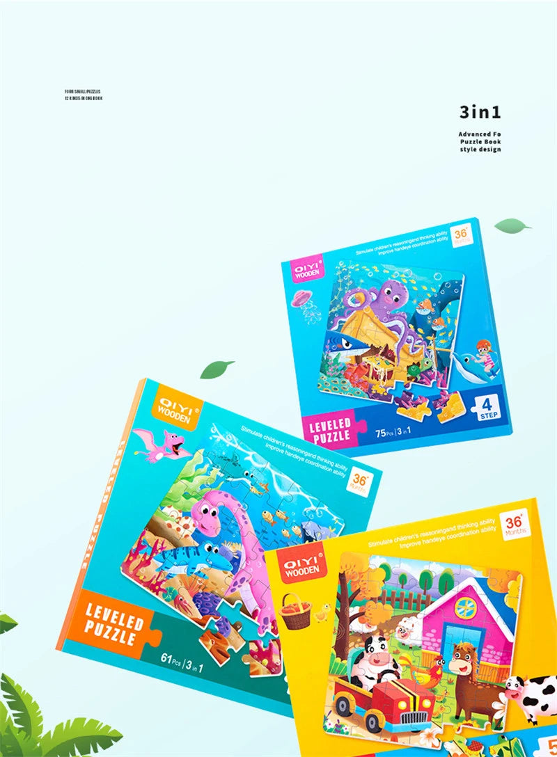 3 in 1 Cartoon Puzzle Book Baby Educational Toy Puzzle Folding Dinosaur Animal Travel Game Early Education Toy Gifts