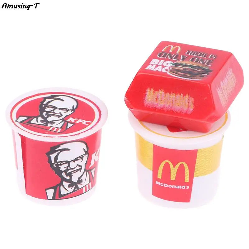 1Set Dollhouse Miniature Food Fastfood Mini KFC Family Bucket McDonald Bucket Modle Toys Pretend Play Doll House Decor