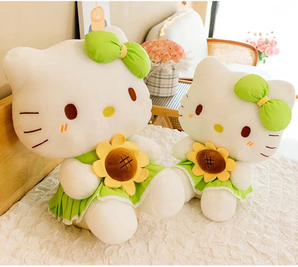 35CM Kawaii Sanrio Plush Toy Hello KItty Doll Plush Toy Cute KT Cat Sunflower Plushies Pillow Birthday Gift Home Decoration