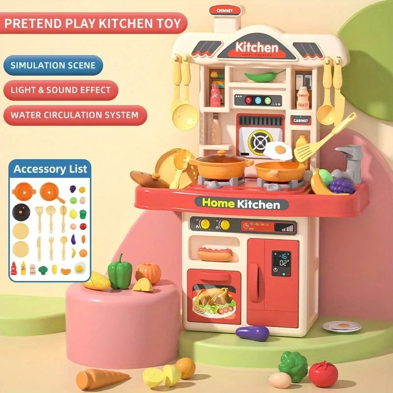 Simulation Kitchen Children Toys Realistic Cooking Utensils Table Board Game Toys With Lights Sound Cartoon Gift for Girls Boys