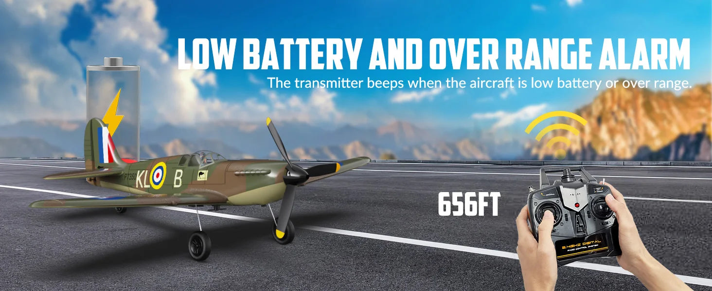 Spitfire RC Plane 2.4G 4CH  EPP 400mm Fixed Wingspan Remote Control Fighter One-key Aerobatic RTF 761-12 RC Aircraft