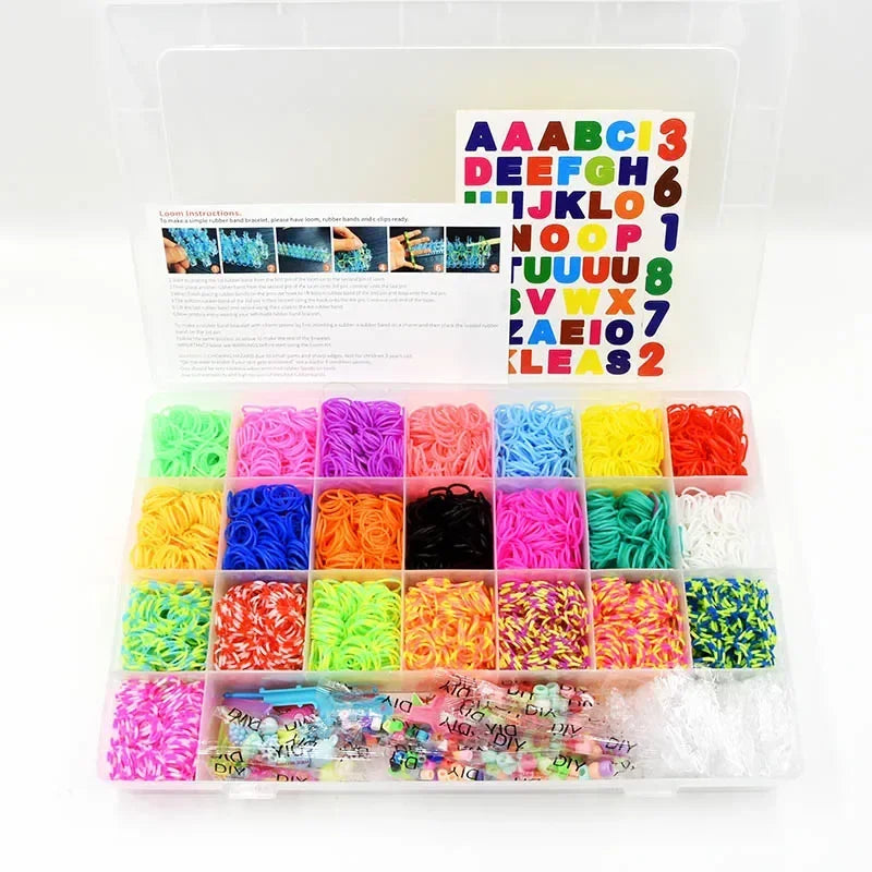 10000pcs Rubber Loom Bands Kits Beads Toys Set Hand Knitting Machine Handmade DIY Rainbow Weave Color Bracelet Girl Gift