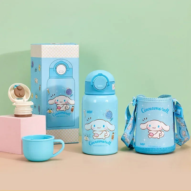 Sanrio Kuromi Thermal Cup Set 500ML My Melody Cartoon Children's Insulation Cup Stainless Steel Water Bottle with Straw Kid Gift