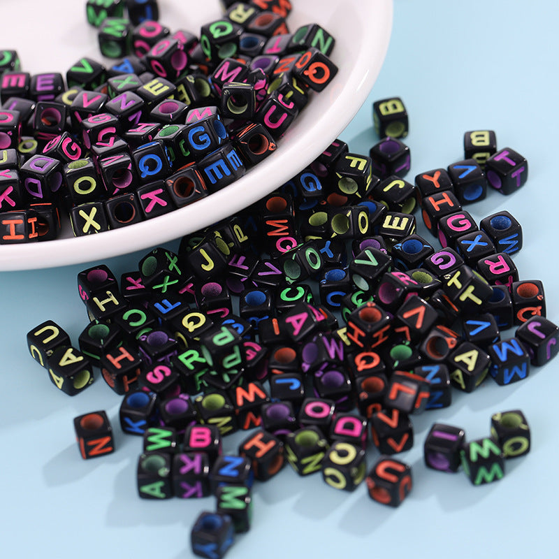 DIY Beaded Children's Early Education, Rainbow Rubber Band Accessories 6 * 6mm Acrylic Letter Beads Square Beads Loom