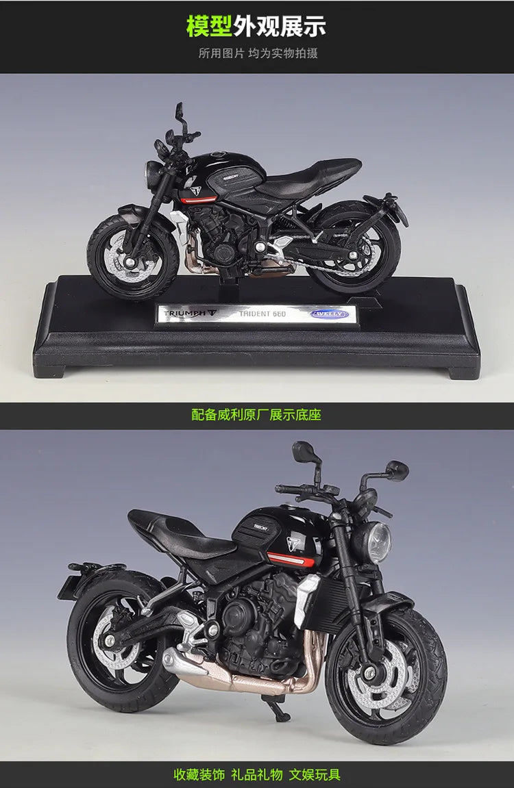 Welly 1:18 Triumph Trident 660 Alloy Diecast Retro Motorcycle Model Workable Shork-Absorber Toy For Children Gifts Toy