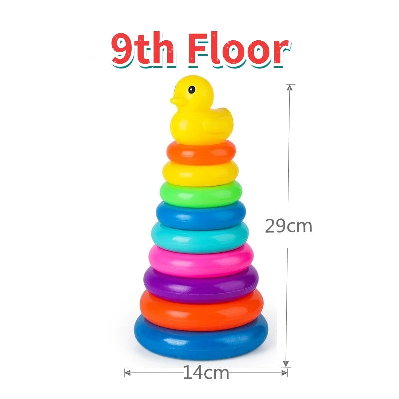 Adorable Yellow Duck Toy Color Stacking Rings Tower Toy Kids Toddler Bath Tub Play Toy Gift Baby Elatric Toys Stacking Cups