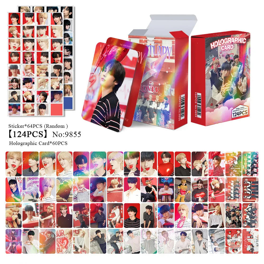 124Pcs/Set Yeonjun Beomgyu SANCTUARY Holographic Photocards Soobin Taehyun Laser Lomo Cards Decals Fans Birthday Collection Gift