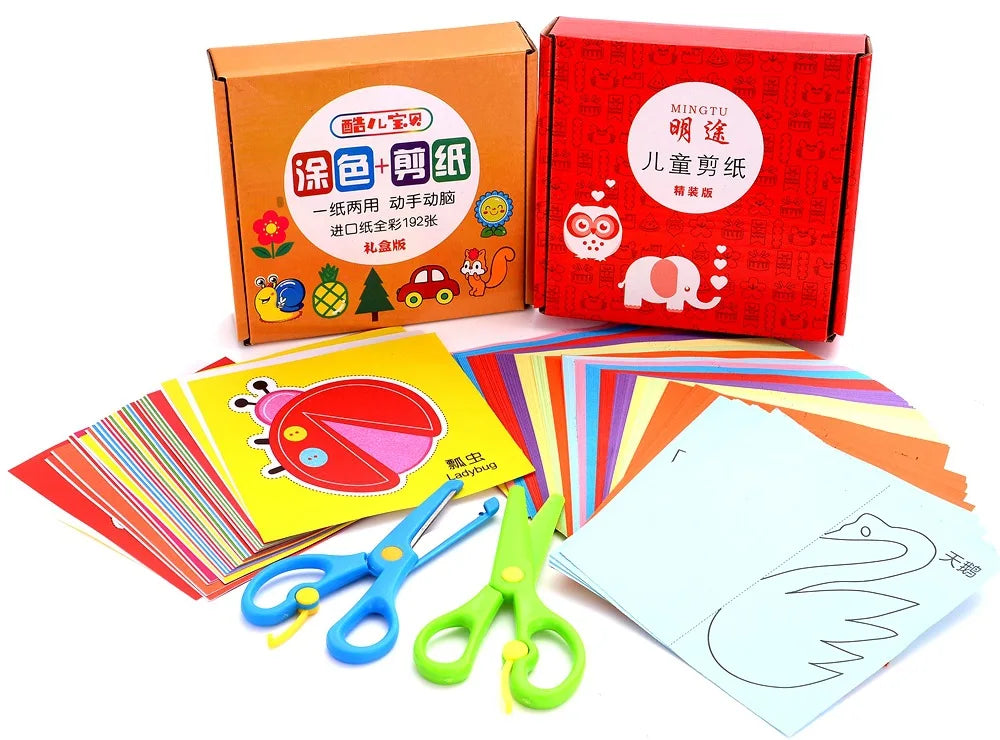 96Pcs/48Pcs Kids Cartoon Color Paper Folding and Cutting Toys Child Kingergarden Art Craft DIY Educational Toy kids craft