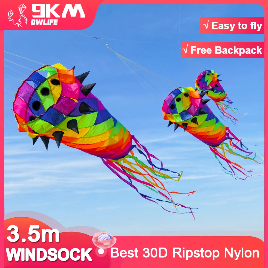9KM 3.5m Shaped Kite Line Laundry Spinning Windsock Super Turbine with Ball Bearing Swivel for Kite Festival (Accept wholesale)