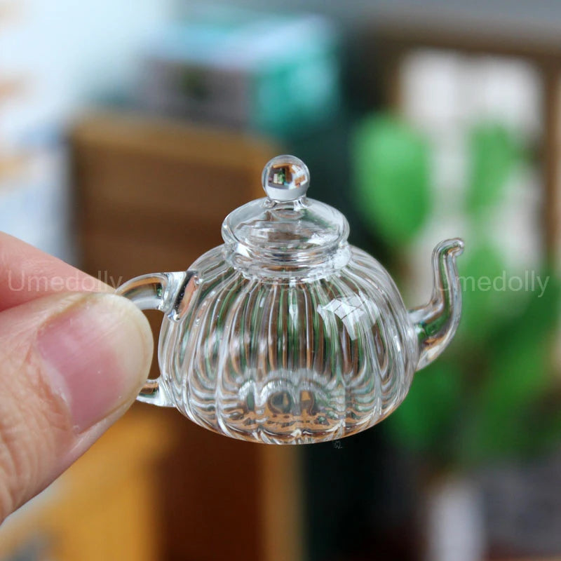 1:6 Dollhouse Miniature Glass Teapot Mini Cup with Saucer Pretend Play Food Kitchenware for BJD Bltyh Doll House Kitchen Toy