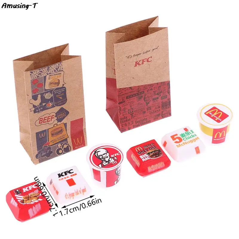 1Set Dollhouse Miniature Food Fastfood Mini KFC Family Bucket McDonald Bucket Modle Toys Pretend Play Doll House Decor