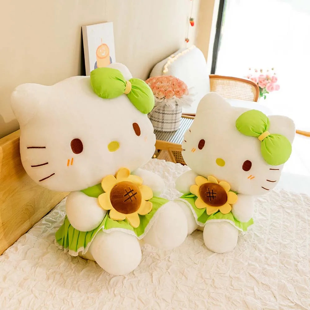 35CM Kawaii Sanrio Plush Toy Hello KItty Doll Plush Toy Cute KT Cat Sunflower Plushies Pillow Birthday Gift Home Decoration